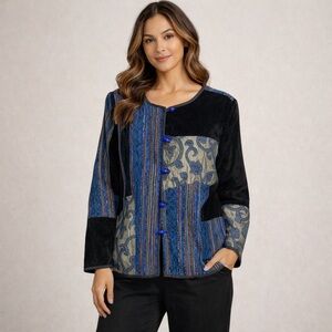 Julie Kim Velvet Collage Art Style Jacket Glass Bead Buttons